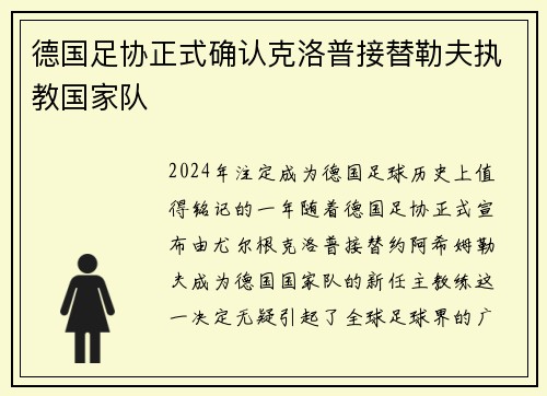 德国足协正式确认克洛普接替勒夫执教国家队
